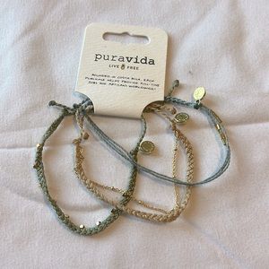 Pura Vida 3 Bracelet Monthly Pack cream green gold NWT